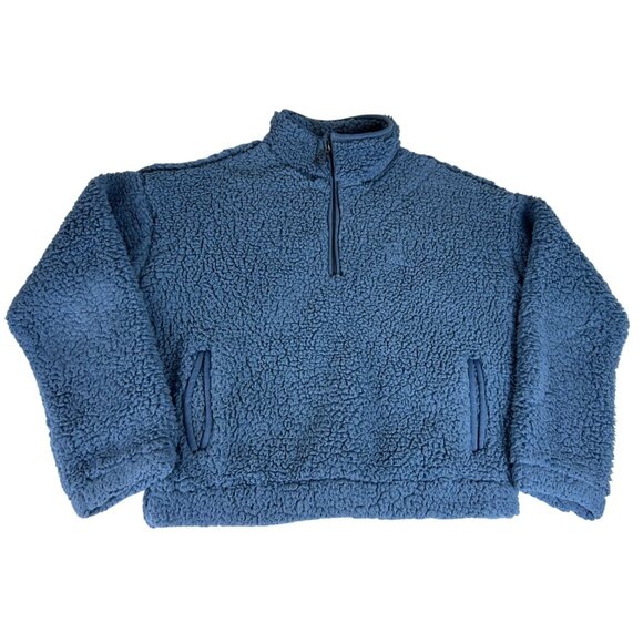 Thread & Supply Sherpa Quarter Zip Jacket Women's S Blue Stand Up Collar Winter - Picture 1 of 5